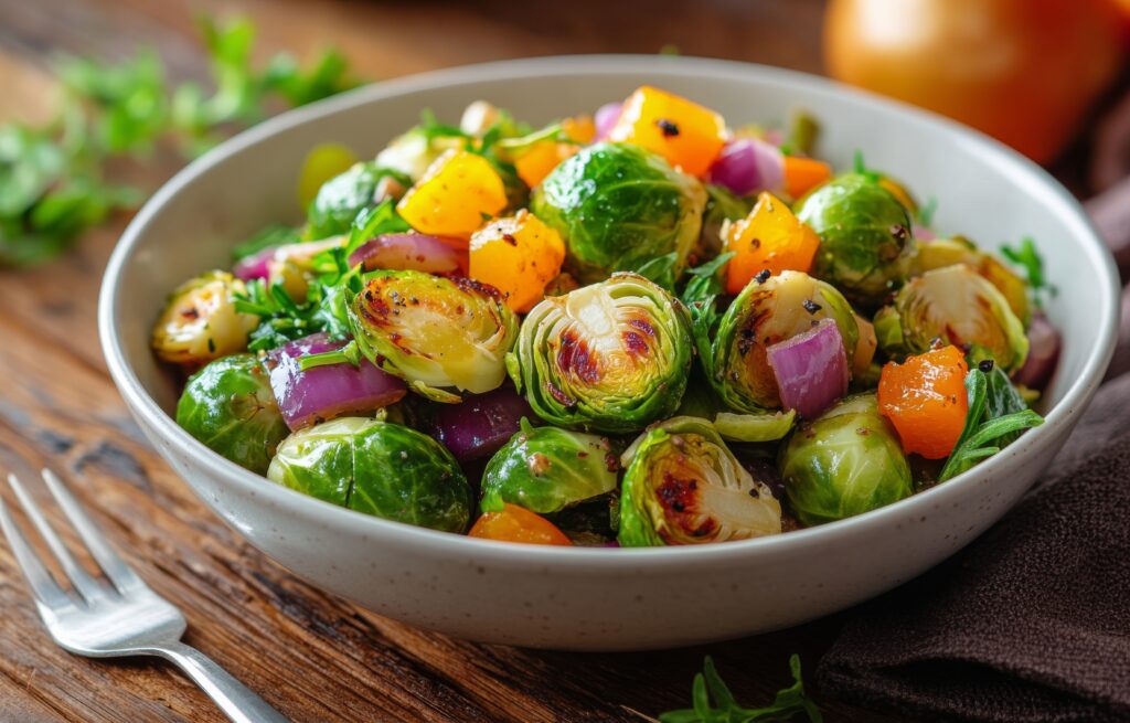 crispy air fried Brussels sprouts in bowl